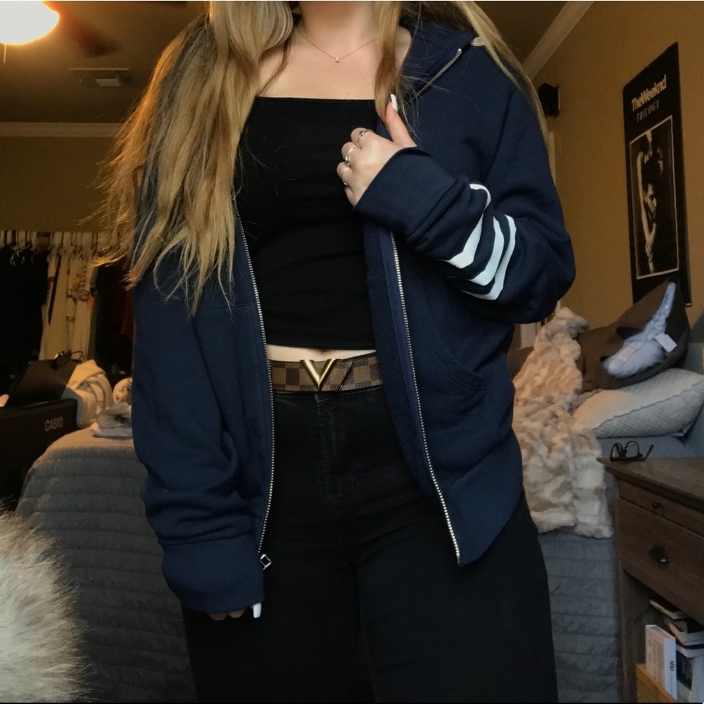 Navy Blue Zip-up Hooded Jacket